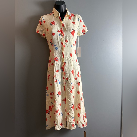 Reformation New With Tags Sheila Floral-Print Georgette Midi Dress Sz 0 16" PTP - Picture 1 of 10